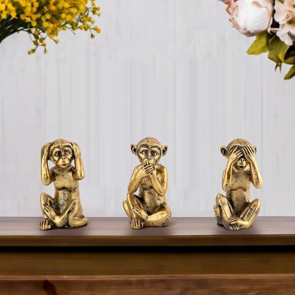 3 Wise Monkeys Statue for Home Décor Accents Monkey Gift Shelf Décor Accents - Picture 7 of 8